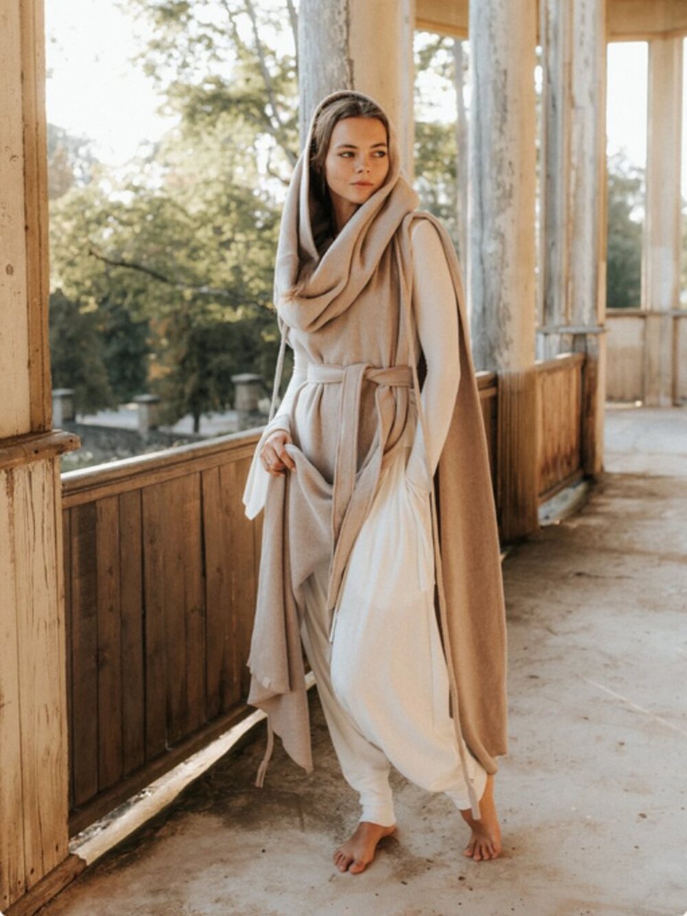 Organic Cotton Hooded Cloak Shawl Priestess Cape One Size